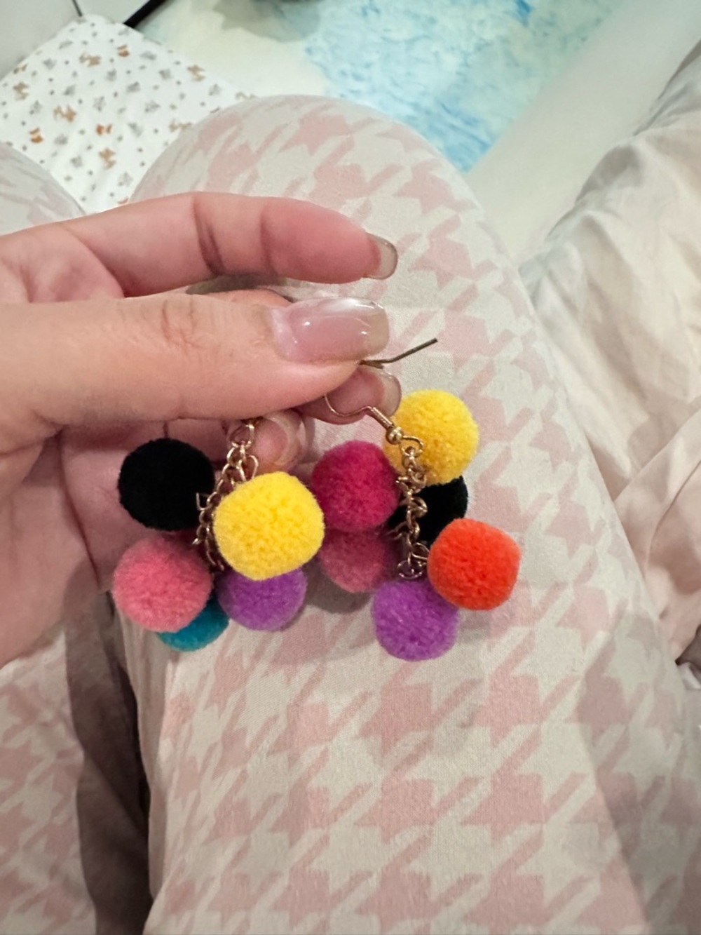 Colorful Pom Pom Dangle Earrings
